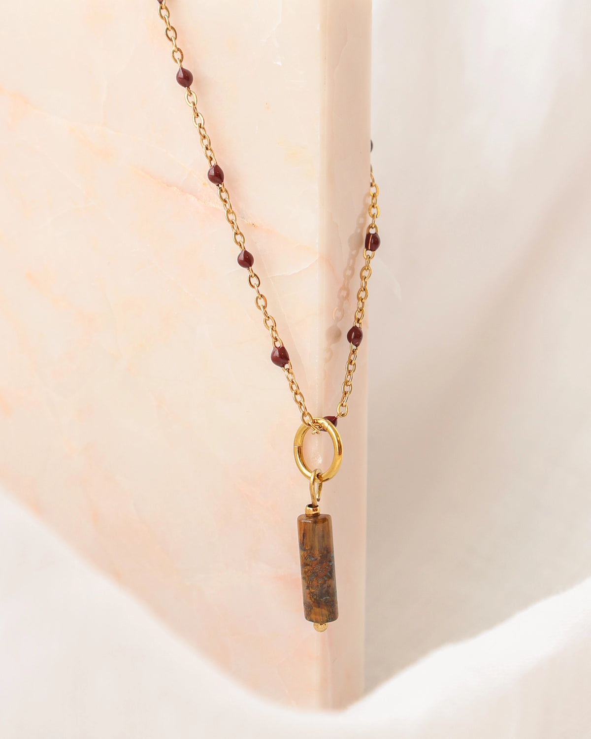 CUS | Jewelry set Neva necklace brown and Gaia charm Tiger's Eye - Clarity & Balance