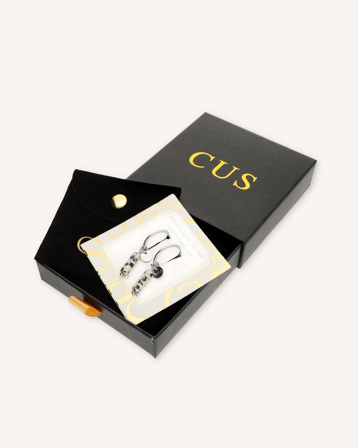 CUS Gaia | Oorbellen Dalmation Stone Cadeaubox Zilver
