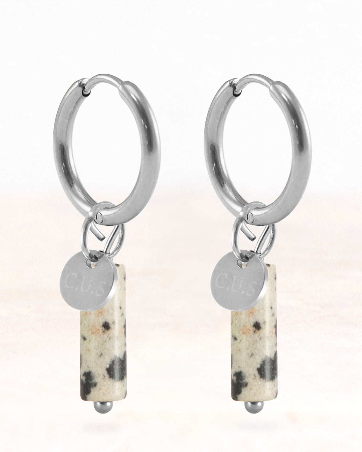 CUS Gaia | Oorbellen Dalmation Stone Cadeaubox Zilver