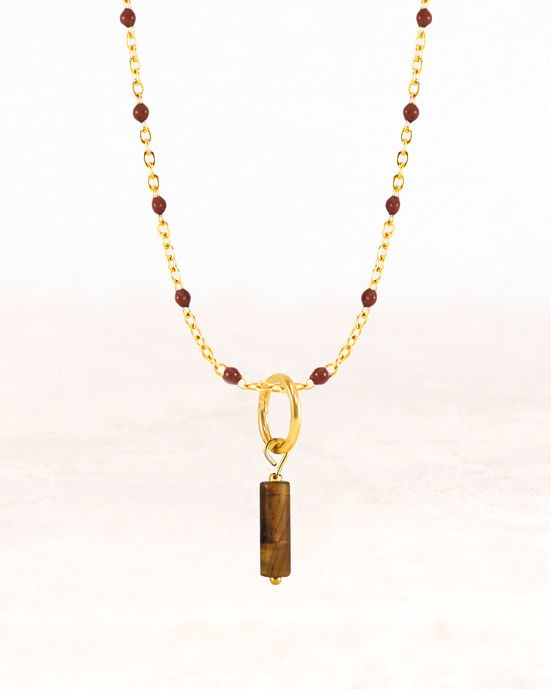 CUS | Jewelry set Neva necklace brown and Gaia charm Tiger's Eye - Clarity & Balance