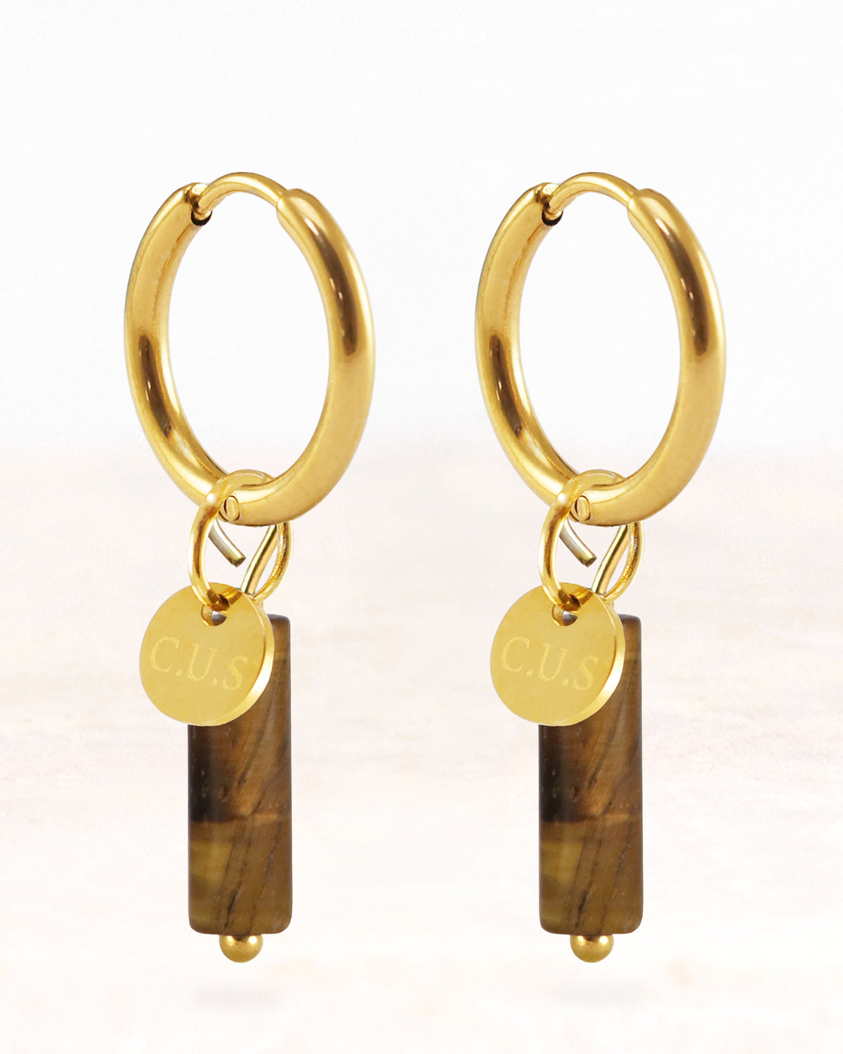 CUS Gaia | Oorbellen Tiger’s Eye Cadeaubox Goud