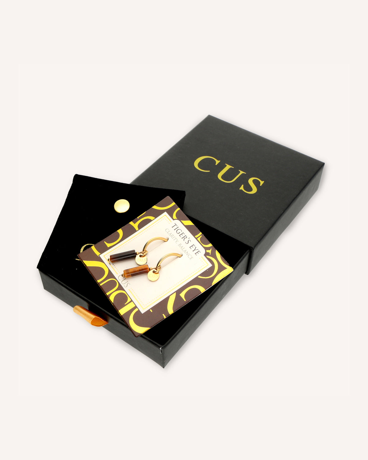CUS Gaia | Oorbellen Tiger’s Eye Cadeaubox Goud