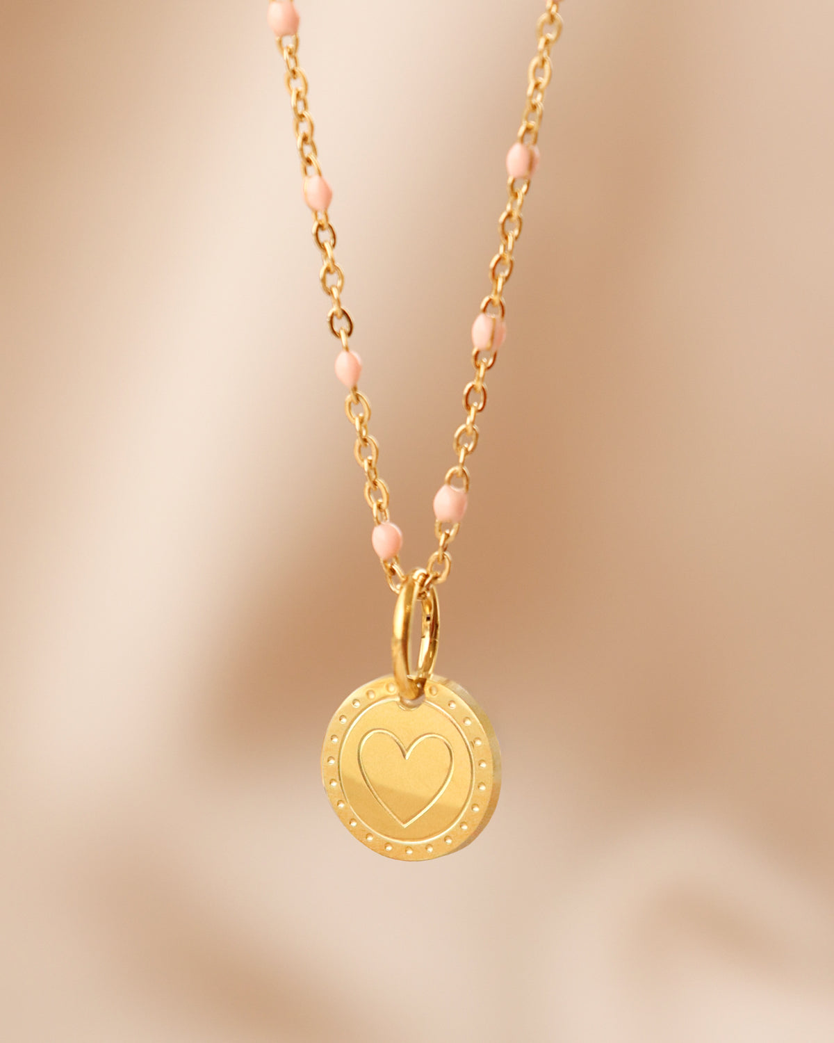 CUS | Jewelry set Neva necklace light peach and Luna charm heart - Love & Passion