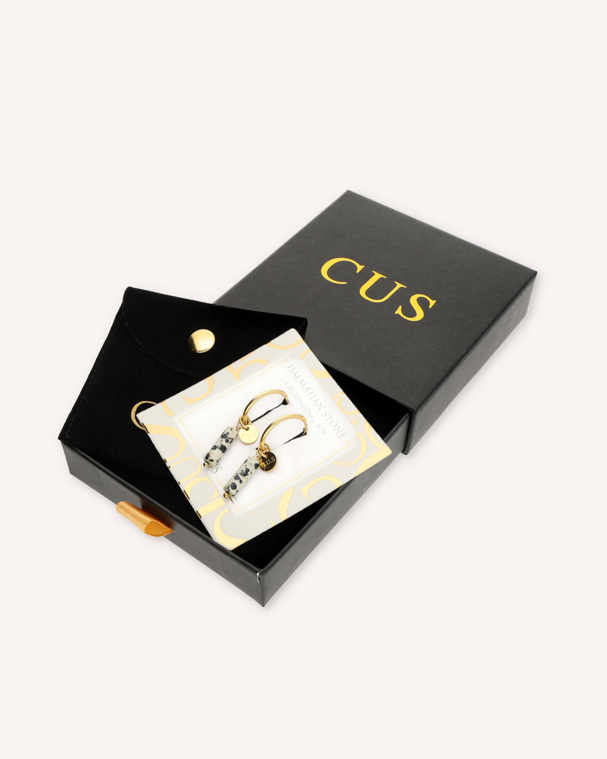 CUS Gaia | Oorbellen Dalmation Stone Cadeaubox Goud