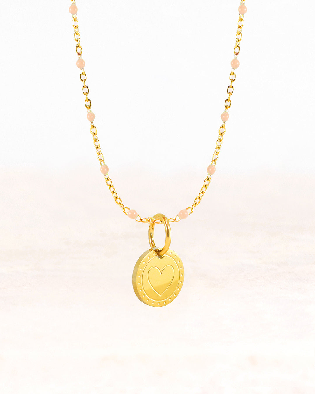 CUS® Jewellery set Neva necklace light peach and Luna charm heart - Love & Passion
