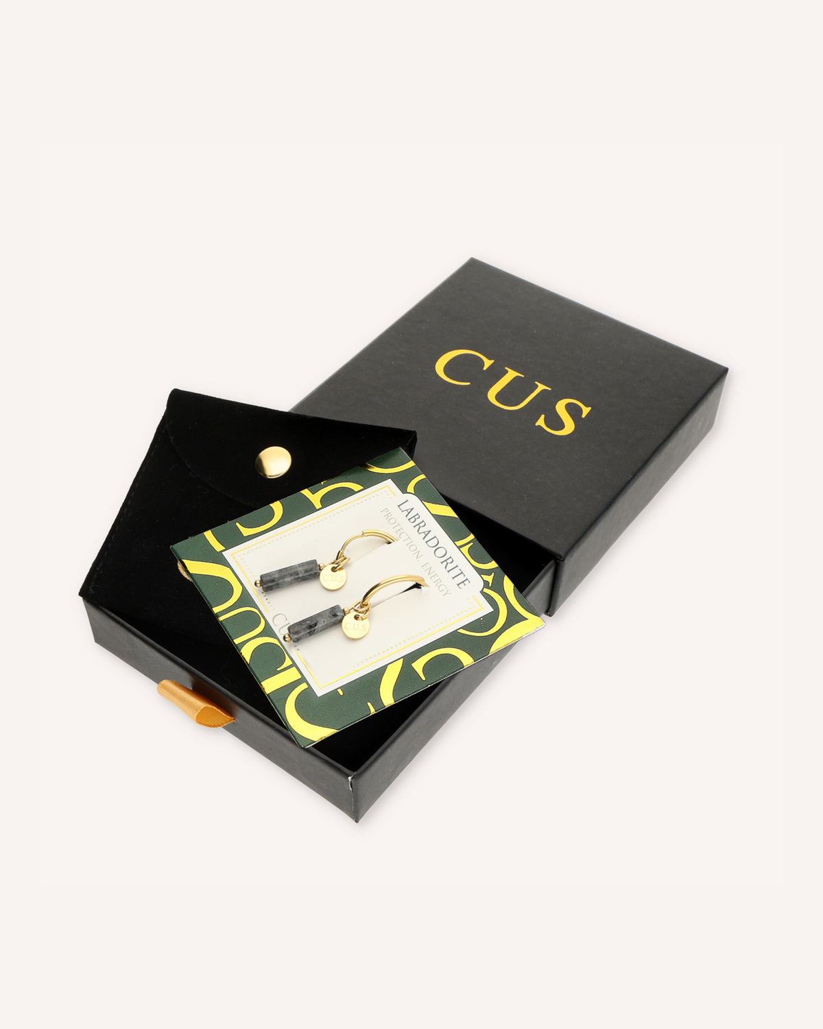 CUS Gaia | Oorbellen Labradorite Cadeaubox Goud