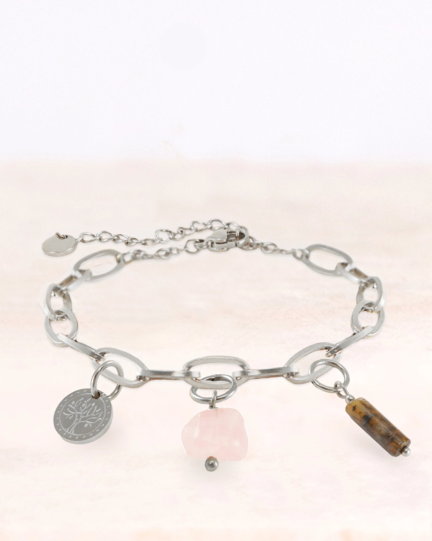 CUS® Jewellery set Yara bracelet with the charms Tree of Life, Rose Quartz and Tiger's Eye 